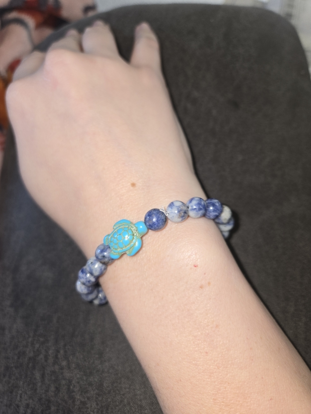 Boho Handmade Bracelet • Blue Sodilate Gemstone Turquoise Turtle Accent. 032